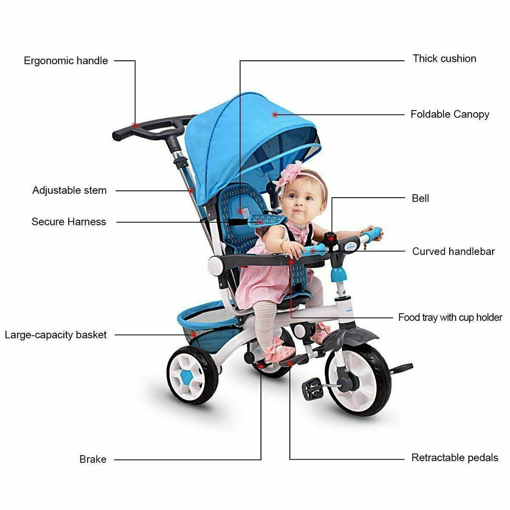 4-in-1 Detachable Baby Stroller Tricycle with Canopy R61890