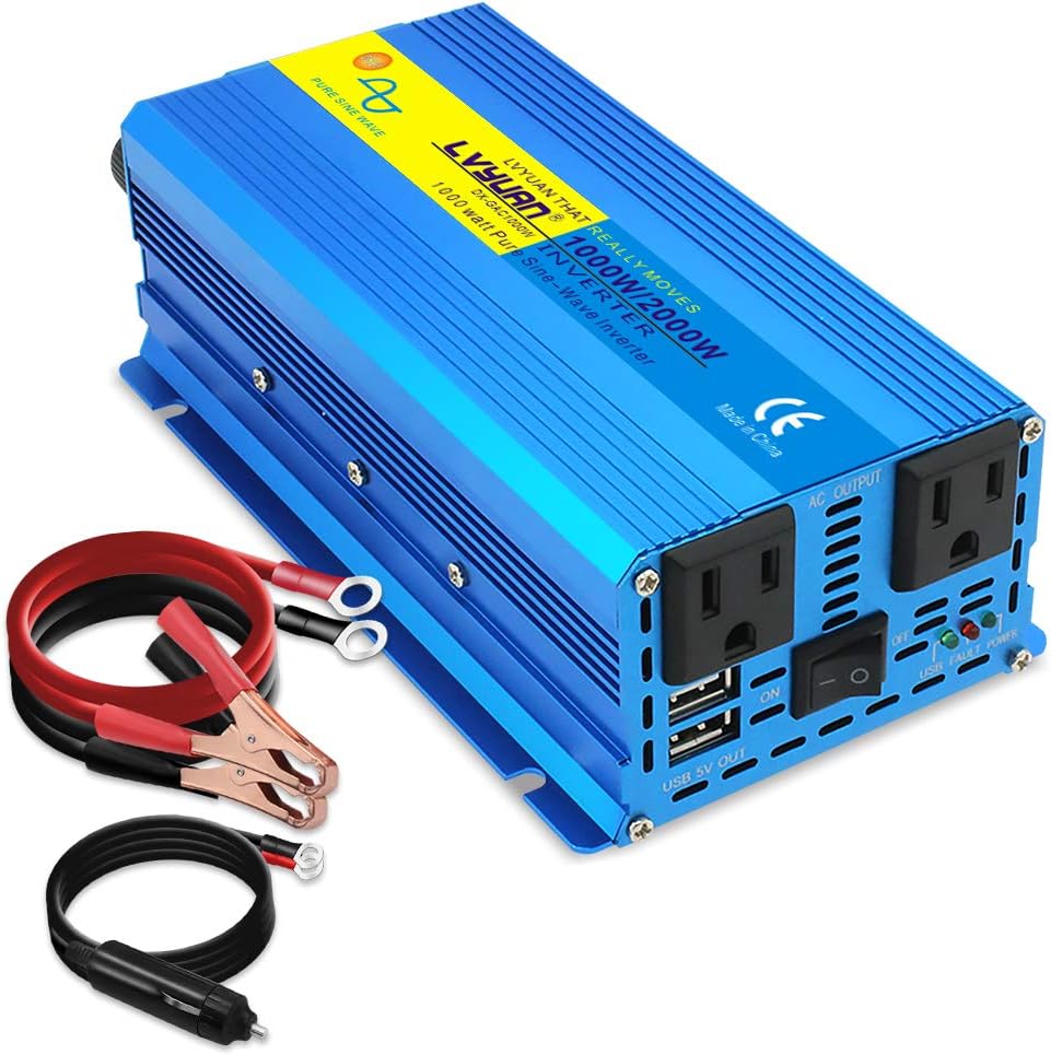 3000 Watt Pure Sine Wave Inverter 12V to 110V DC to AC with LCD Display 4 AC Sockets 4 USB Ports N7828