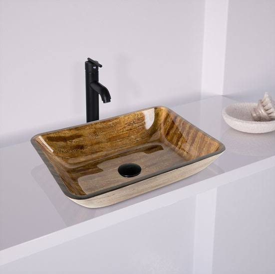 Amber Sunset Glass Rectangular Vessel Bathroom Sink N157891
