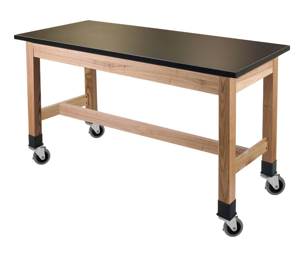 24x54x22 Wood Science Lab Table with Phenolic Top and Casters N854