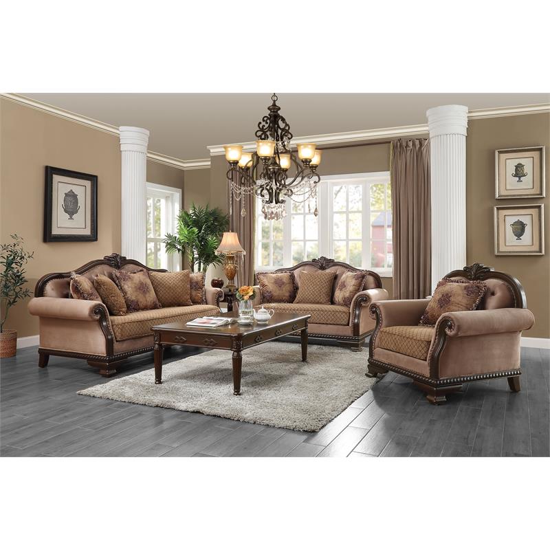 Brown Espresso Sofa with 5 Pillows T1634