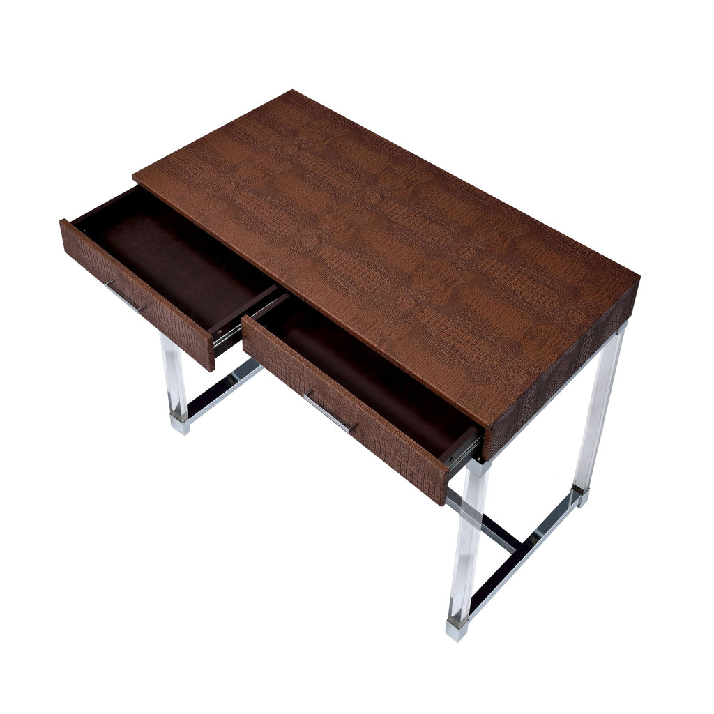 Brown Crocodile Textured Storage Sofa Table Q5809