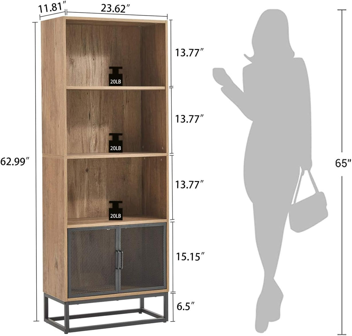 Wood 4-Tier Bookshelf with 4 Display Cases J119