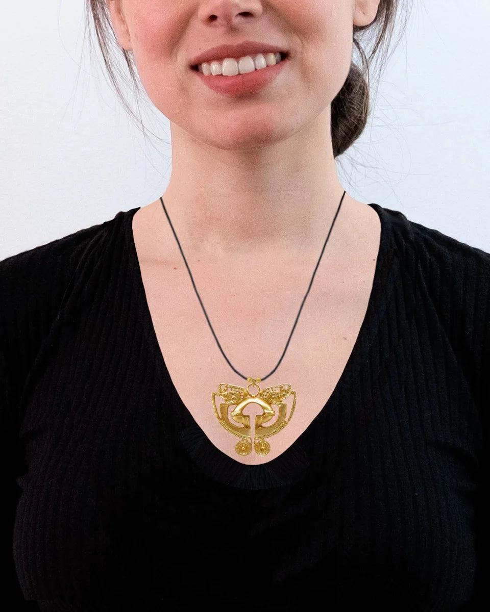 24k Gold Plated Pre-Columbian Tairona Butterfly Crescents Necklace W651551