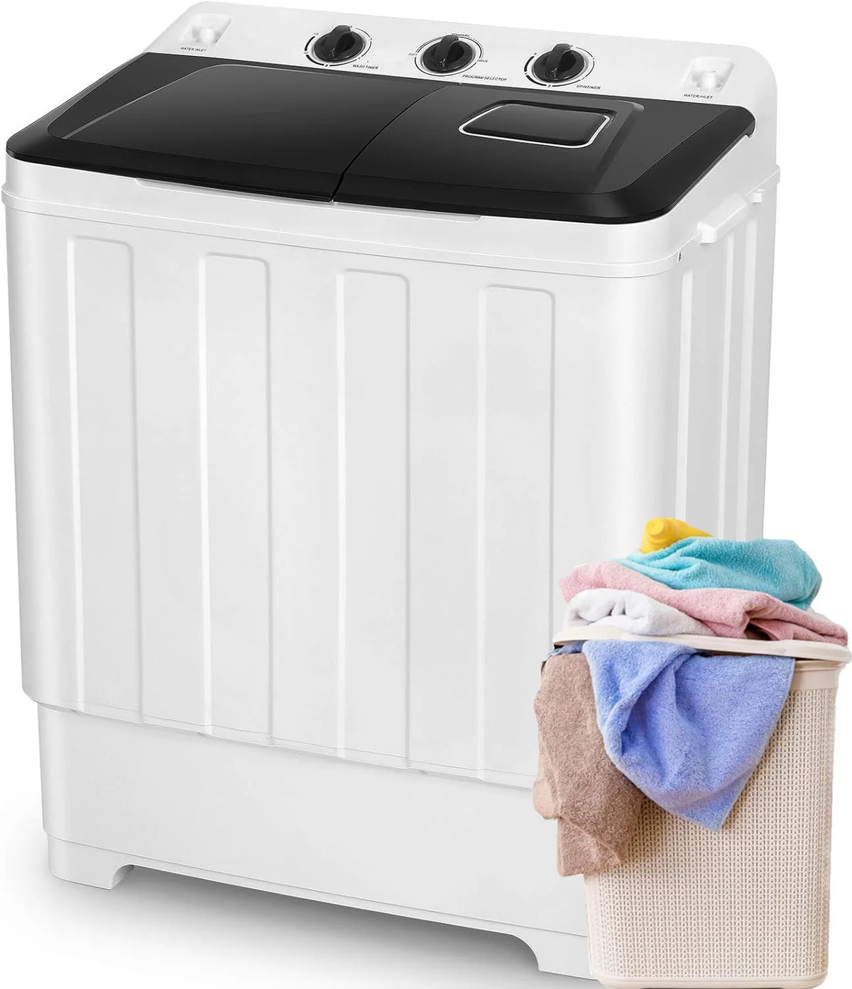 Portable 30lbs Twin Tub Washer and Dryer Combo with Drain Pump, Black D542