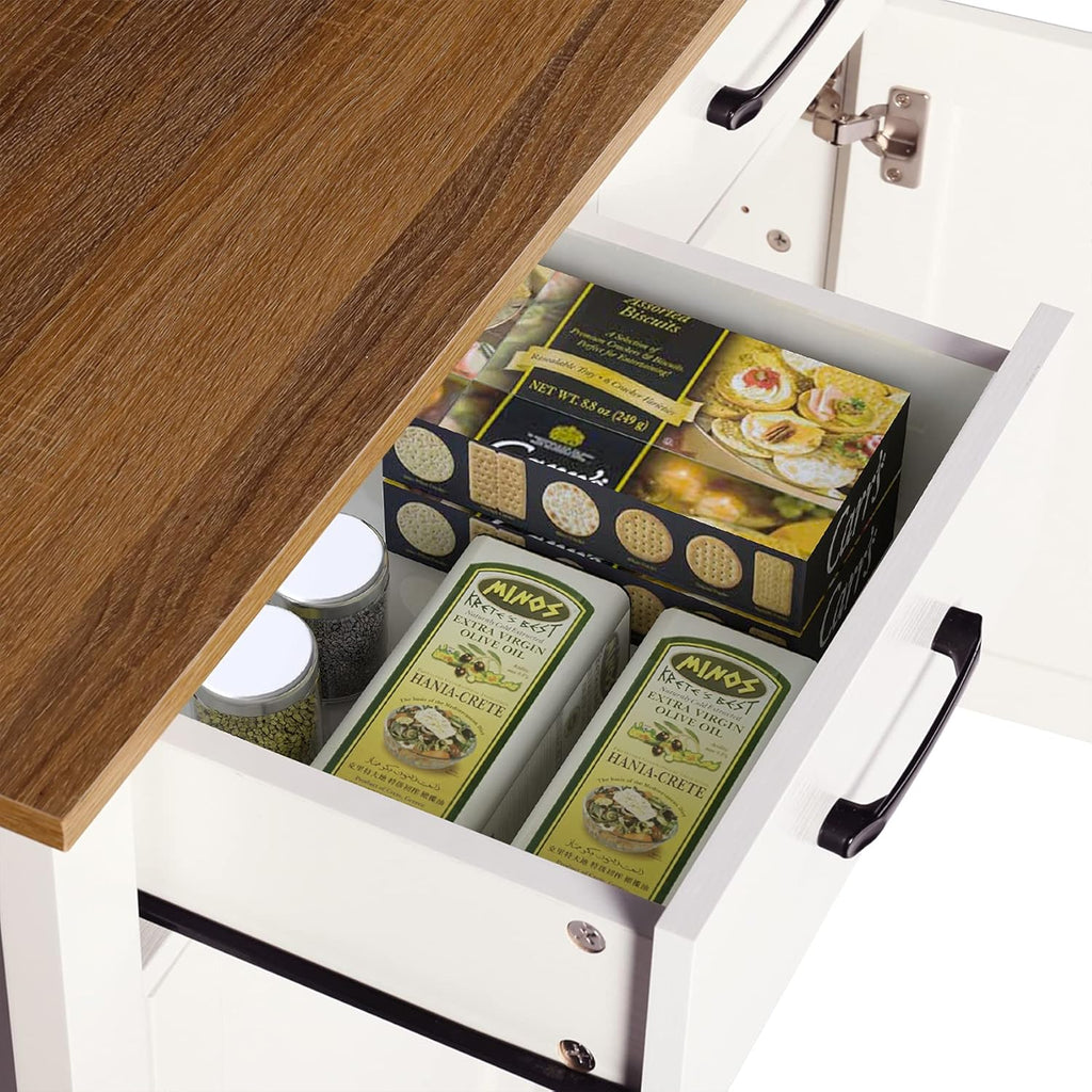 Ivory White Kitchen Sideboard Buffet Storage Cabinet with 2 Drawers P461269