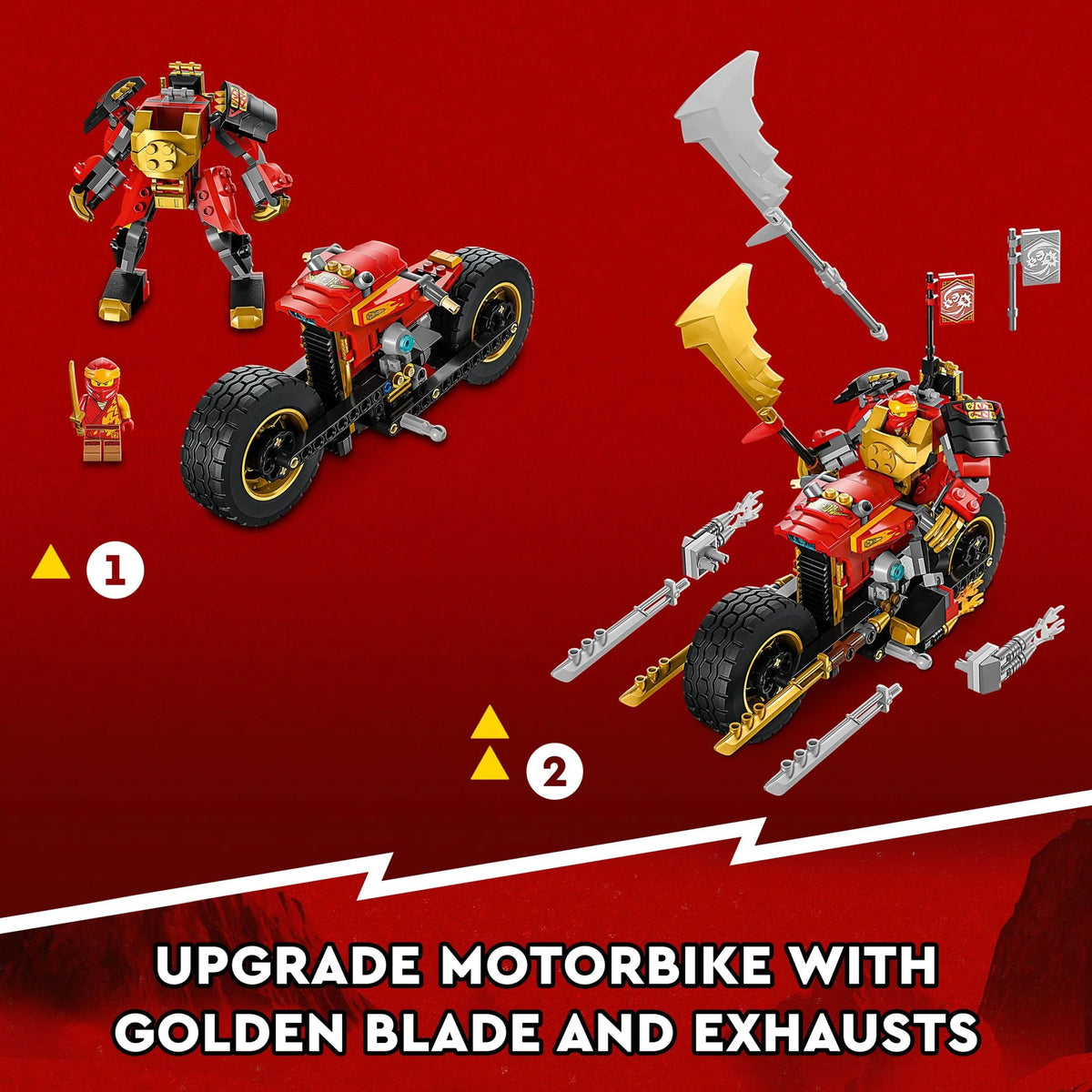 Upgradable Ninja Motorbike Toy Mech Action Figure and 2 Minifigures C40076