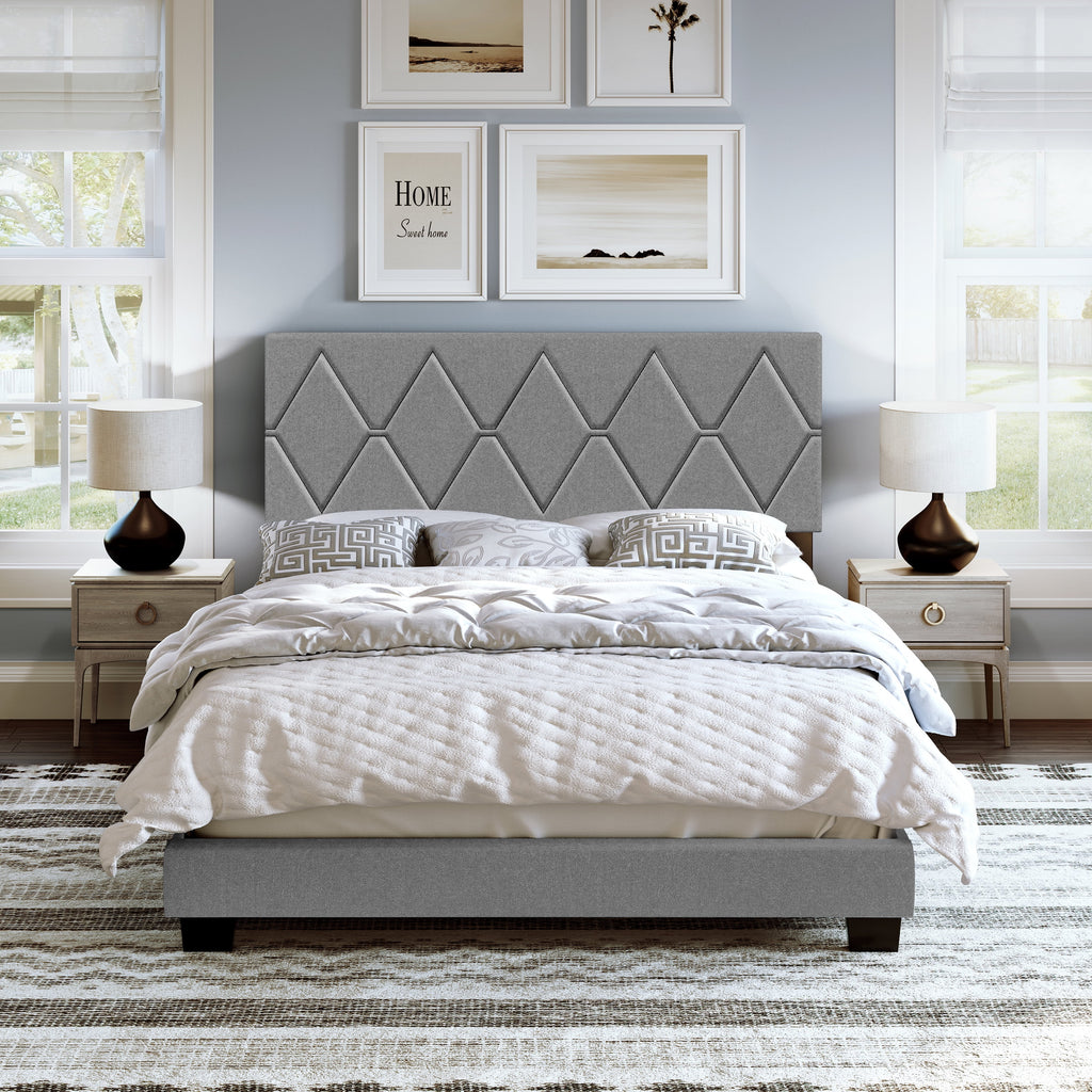 Queen Black Linen Platform Bed H685
