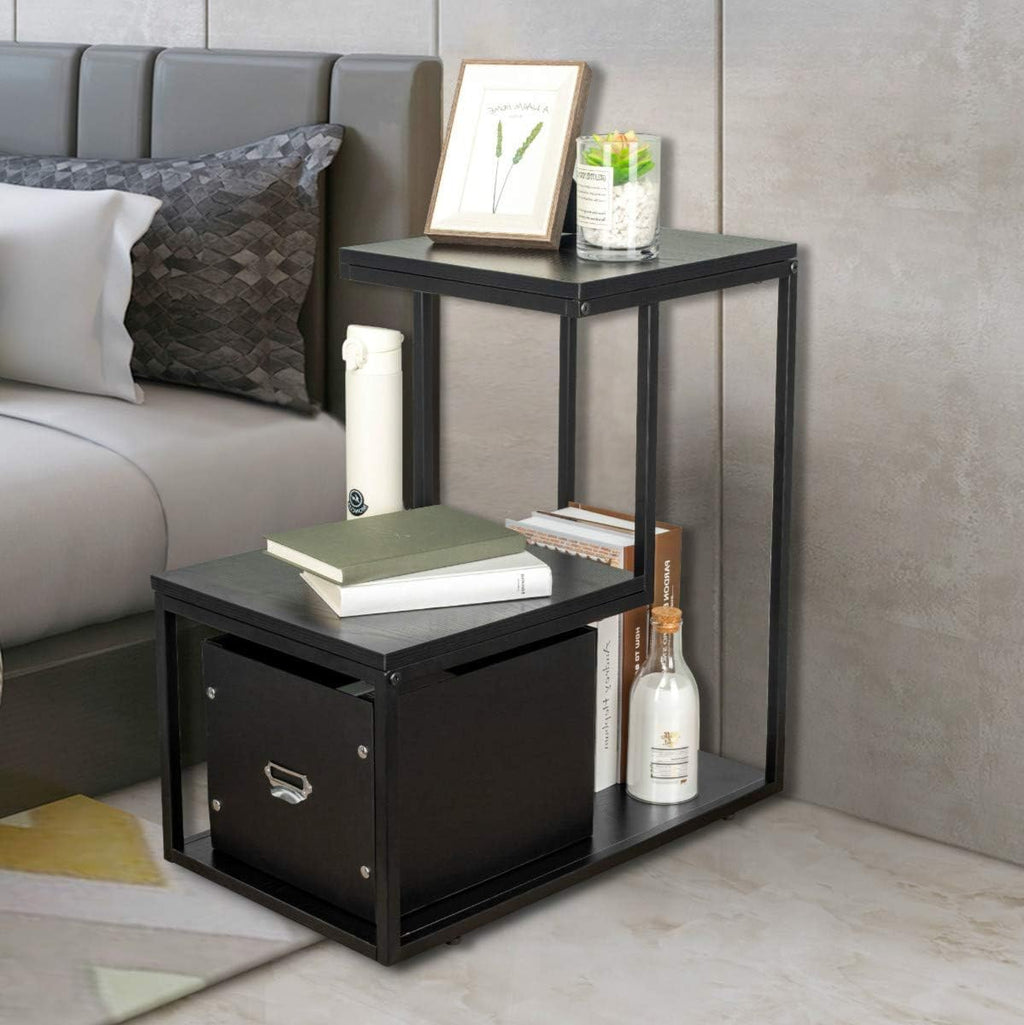 Black Lifting Top Nightstand with 2 Drawer Storage P80834