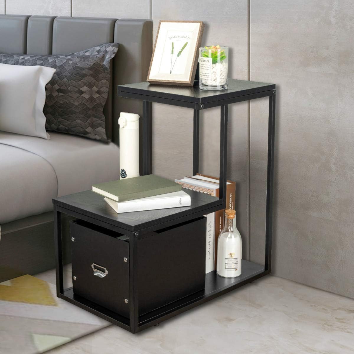 Black Lifting Top Nightstand with 2 Drawer Storage P80834