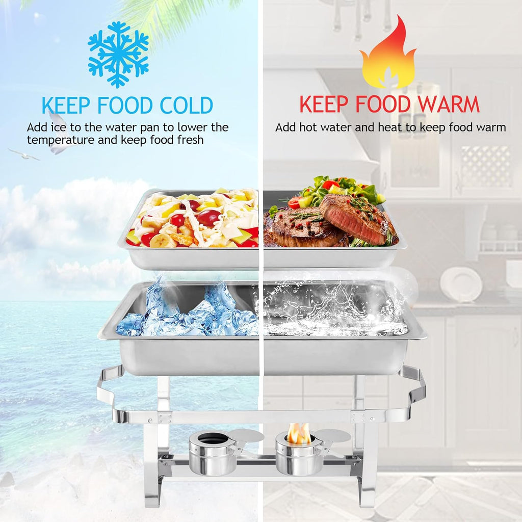 8 Quart Stainless Steel Chafer Buffet Set - 4 Pack H465