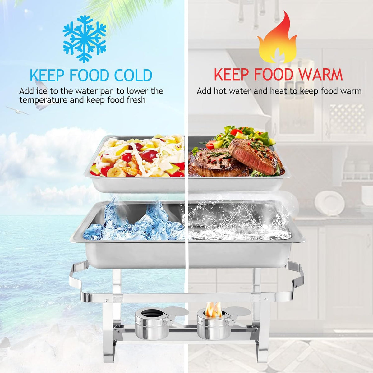8 Quart Stainless Steel Chafer Buffet Set - 4 Pack H465