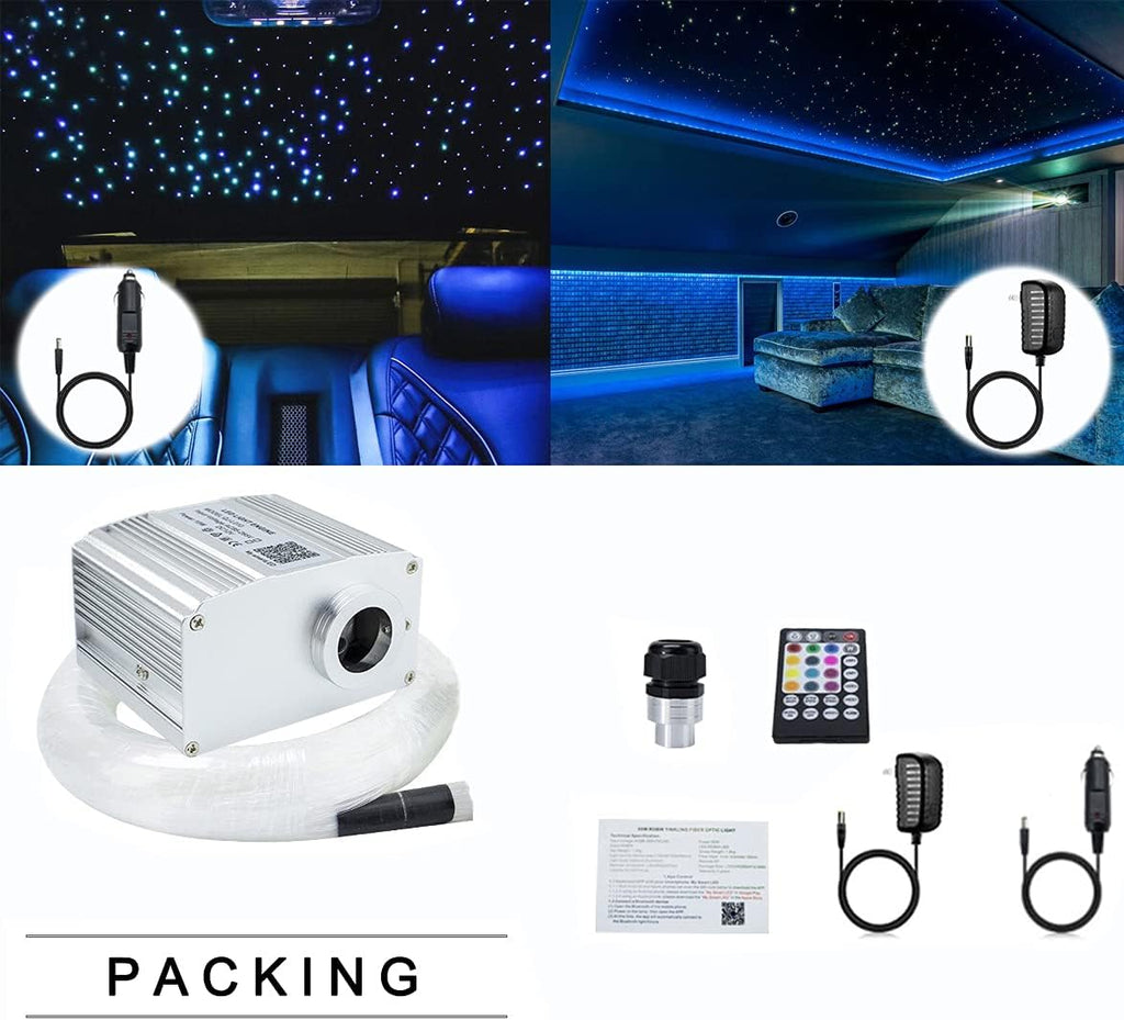 Bluetooth Fiber Optic Star Ceiling Light Kit Mixed 375pcs 9.8ft Strands X28965