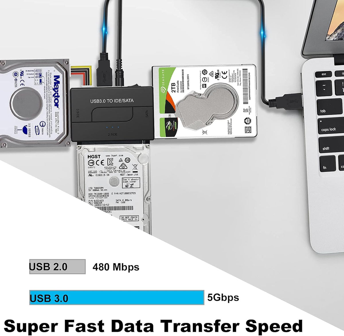 SATA IDE to USB 3.0 Adapter for 2.5 3.5-Inch HDD SSD with 12V 2A Power Supply Pack of 2 A298