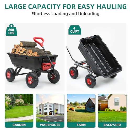 Heavy Duty Garden Dump Cart with 10" Pneumatic Tires T5213