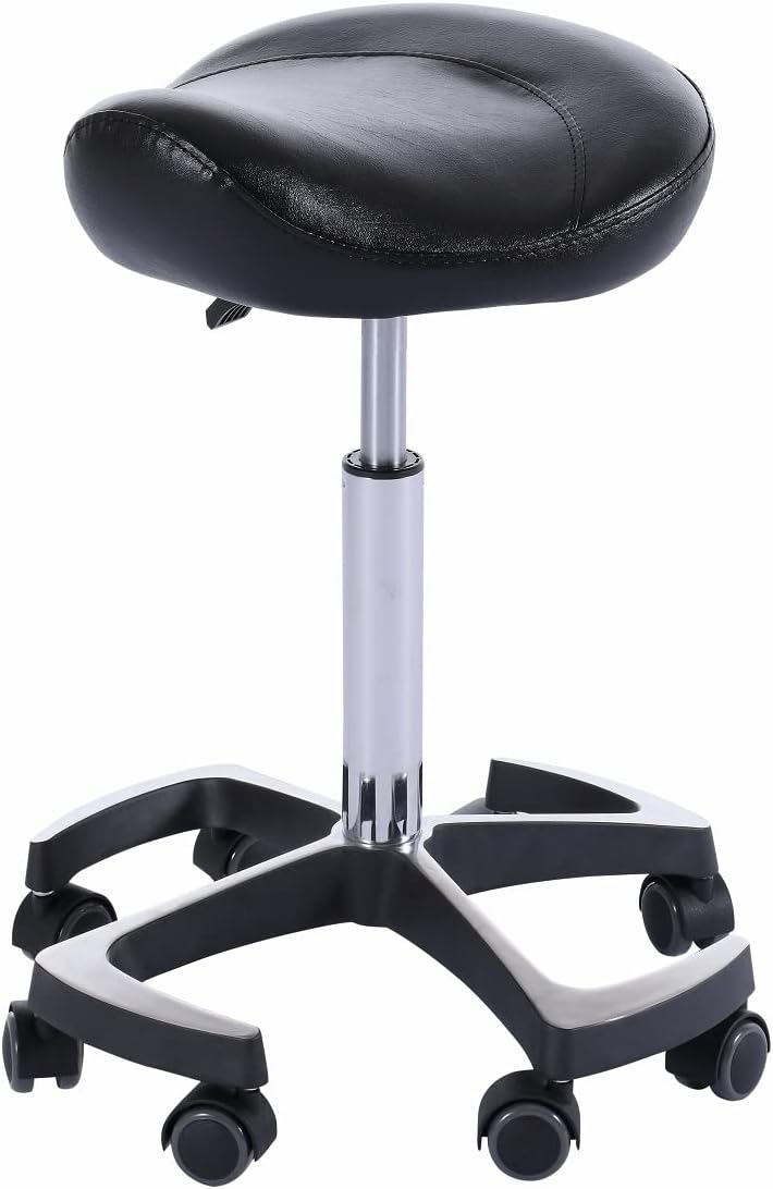 Hydraulic Saddle Stool with Wheels Height Adjustable Ergonomic Rolling Swivel Chair Camel Black P401489