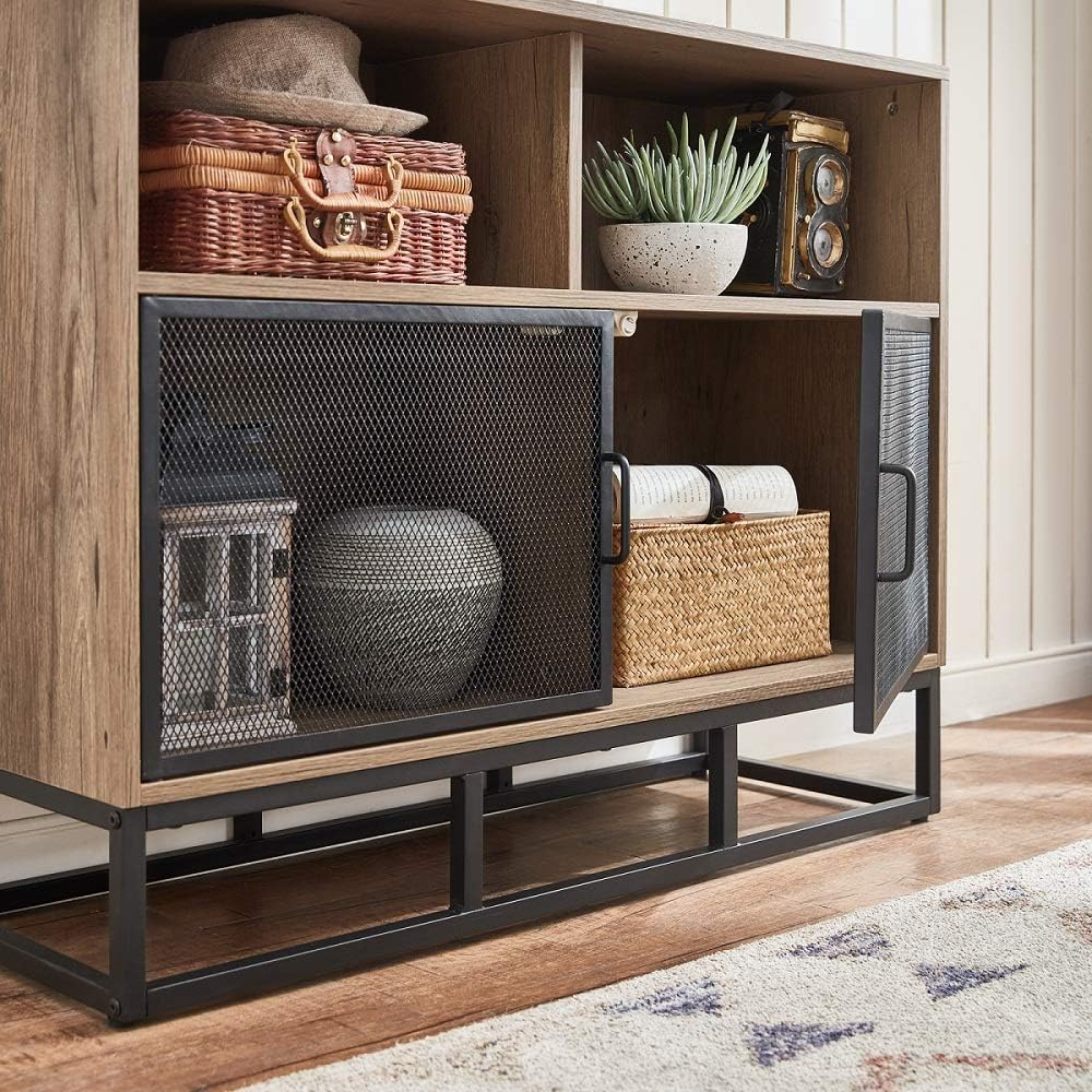 Wood 4-Tier Bookshelf with 4 Display Cases J119