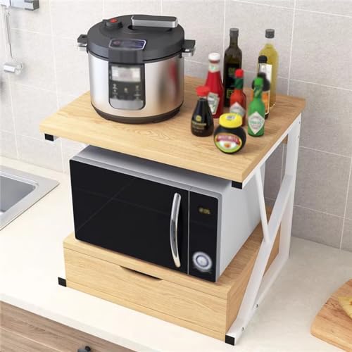 2 Tier Wooden Microwave Stand Shelf with Drawer A903086
