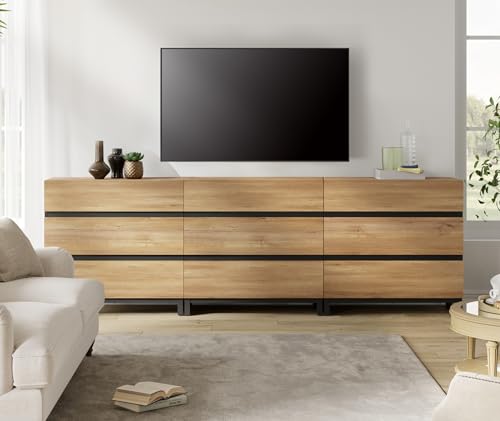 Oak TV Stand with 3 Drawers and Metal Base Y348905