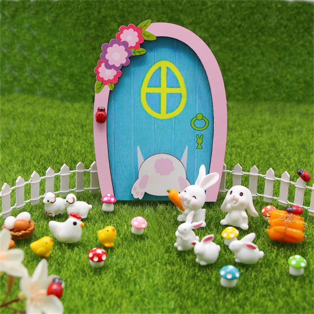 Dollhouse Miniature Easter Rabbit Door Model Photo Props S119