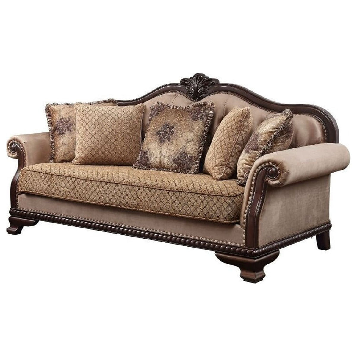 Brown Espresso Sofa with 5 Pillows T1634