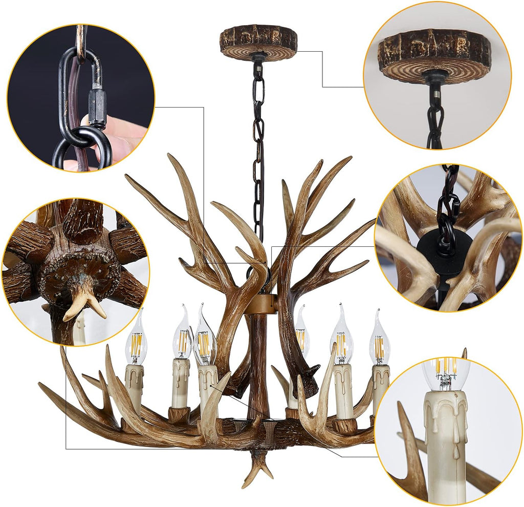 Antler Chandelier 6 Light Large Faux Resin Brown V37550
