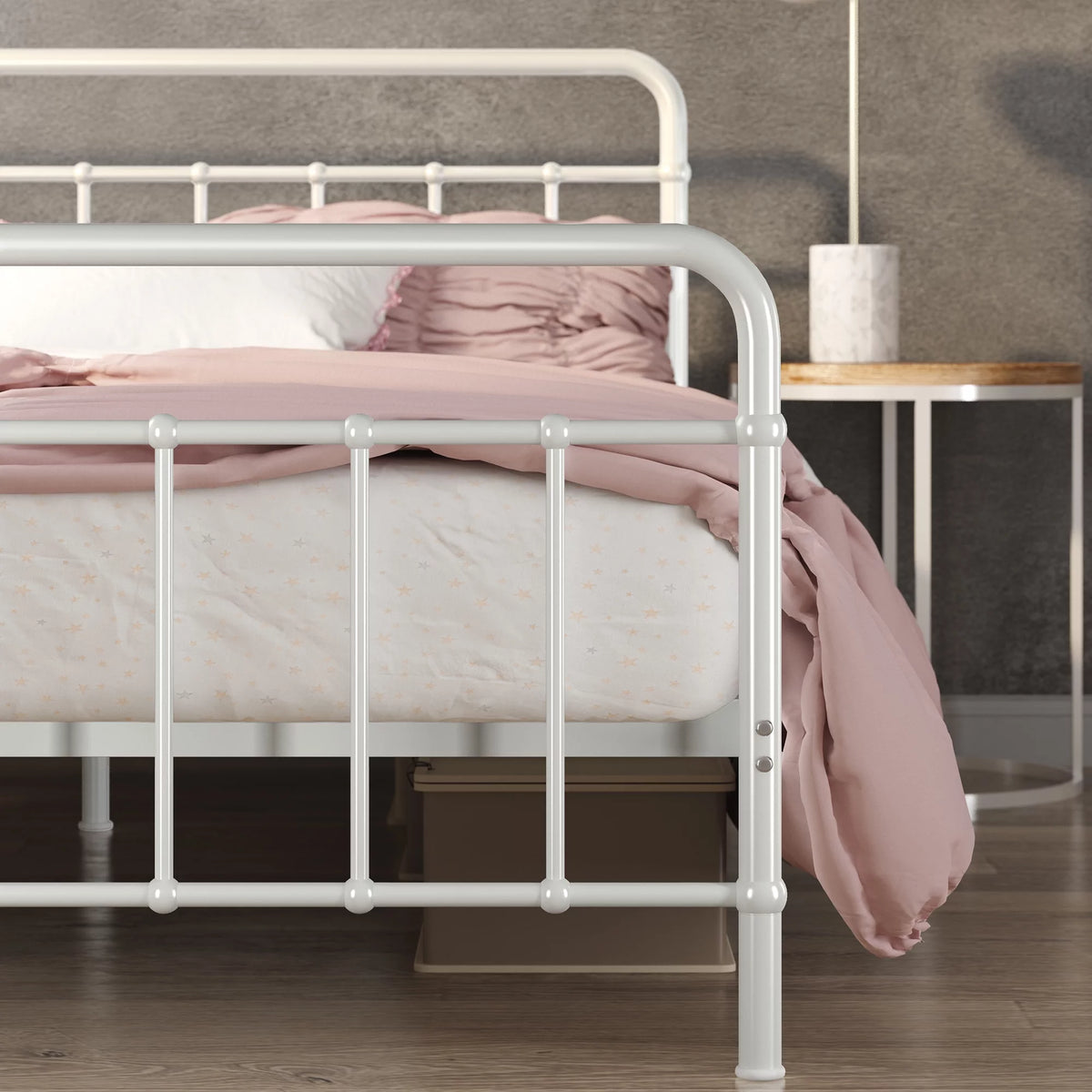 King White Metal Platform Bed Frame O452