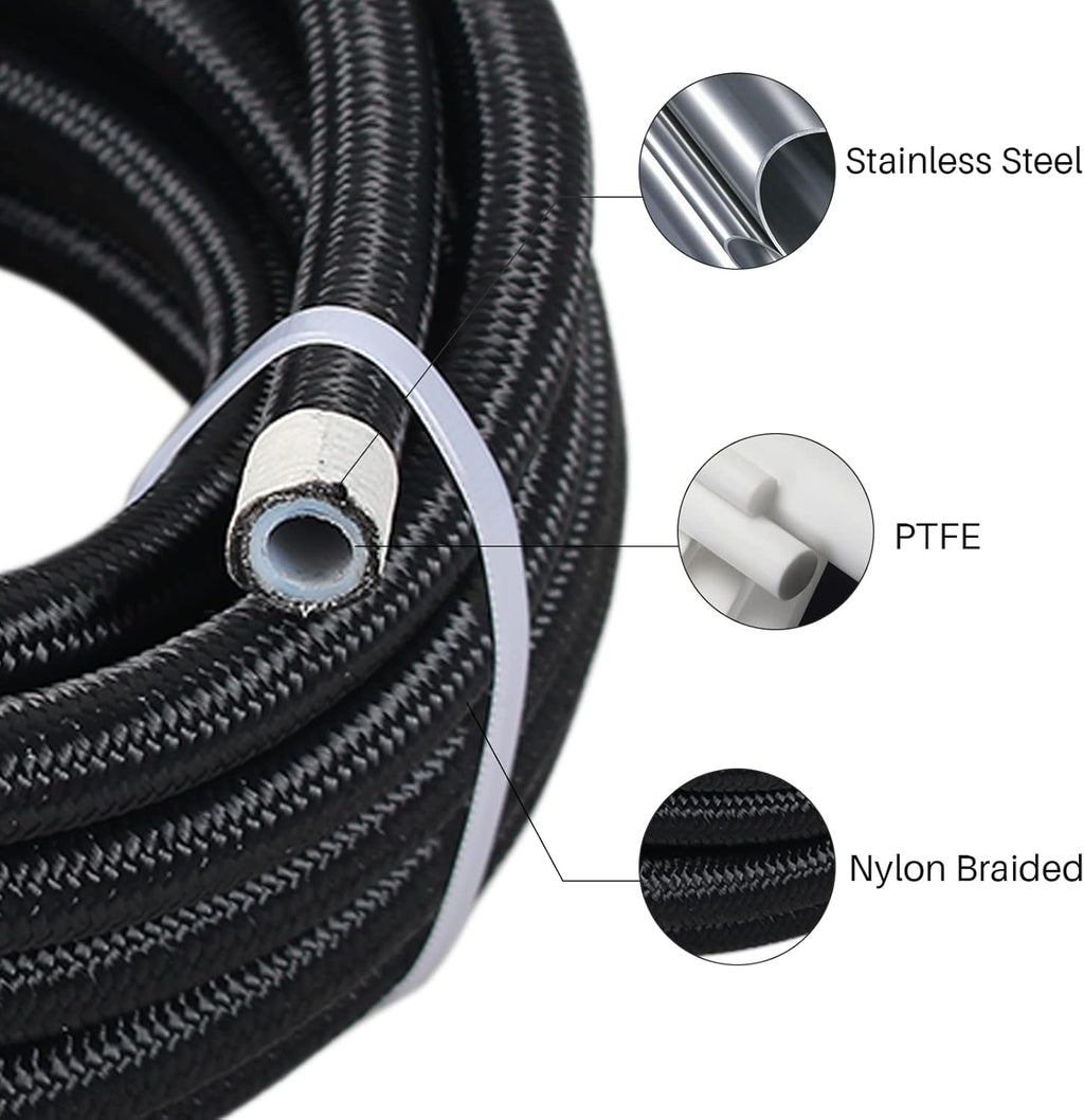 6AN PTFE E85 Braided Fuel Line Fitting Kit 20FT Transmission Oil Cooler Line Stainless Steel Black Pack of 2 P564243