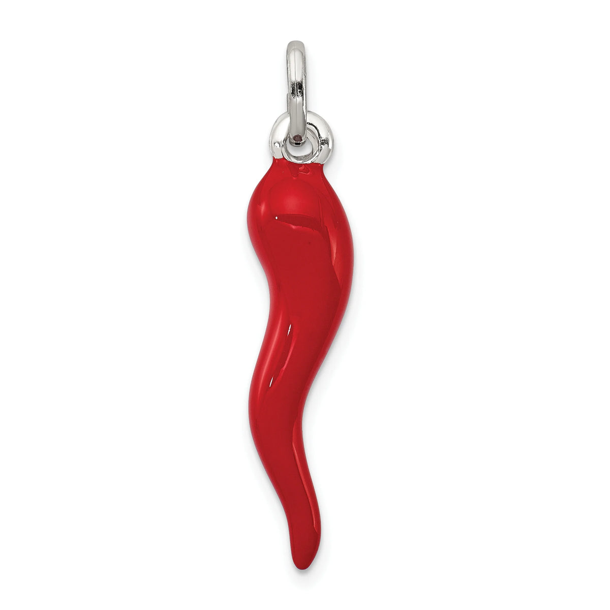 Sterling Silver Red Enamel Italian Horn Charm Pendant with Rope Chain Necklace 16'' U271