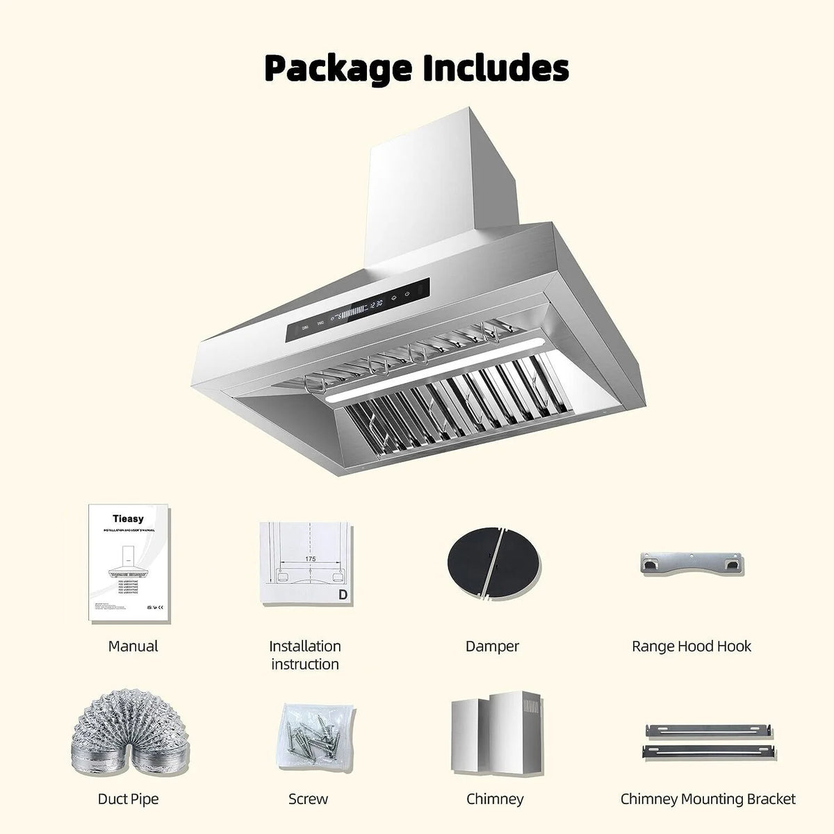 30 inch Wall Mount Range Hood Stainless Steel 900CFM 3-speeds S5146