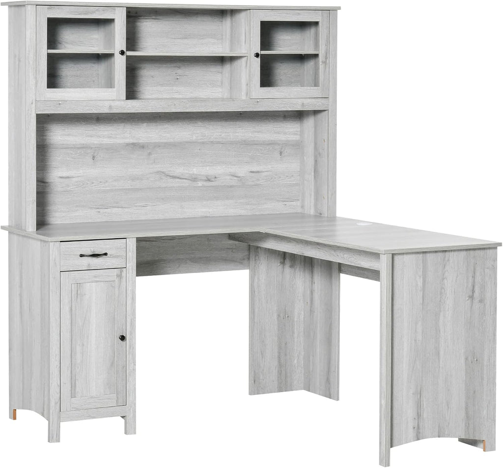 L-Shaped Desk with Hutch and Drawers O1158