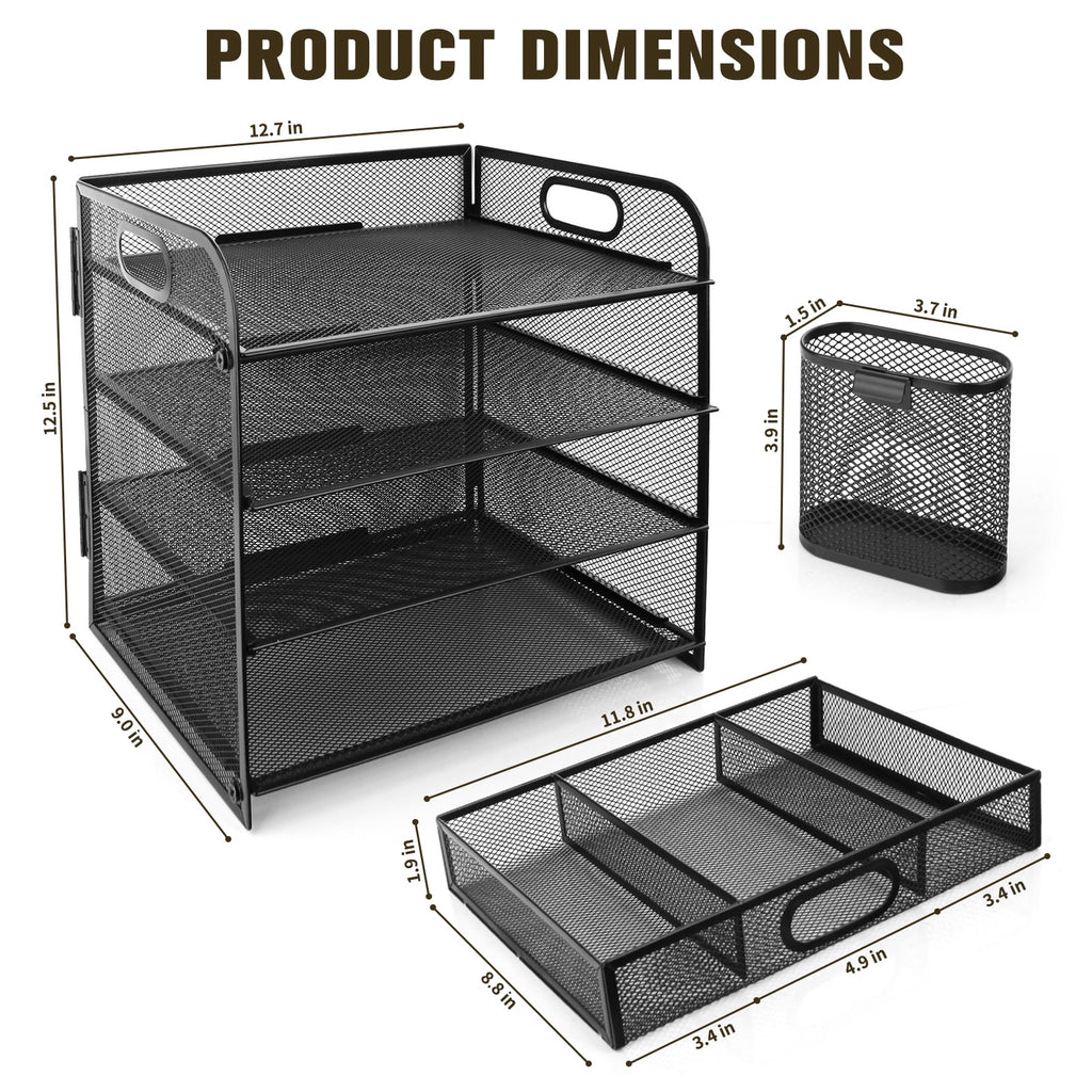 4-Tier Metal Mesh Desk Organizer with Drawer D15256