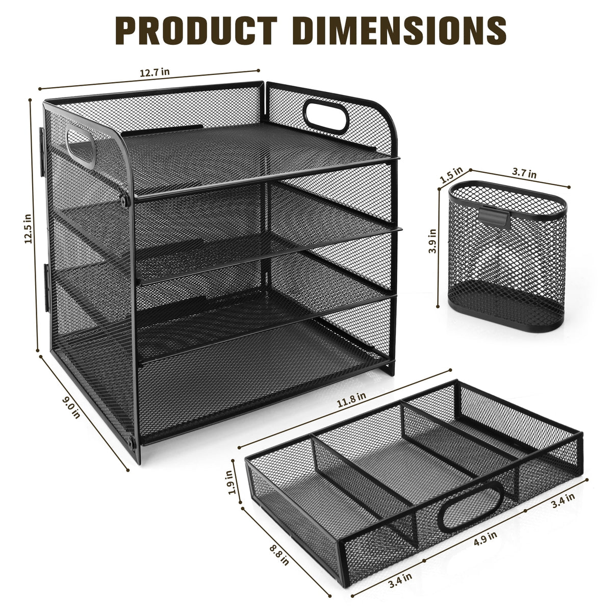 4-Tier Metal Mesh Desk Organizer with Drawer D15256