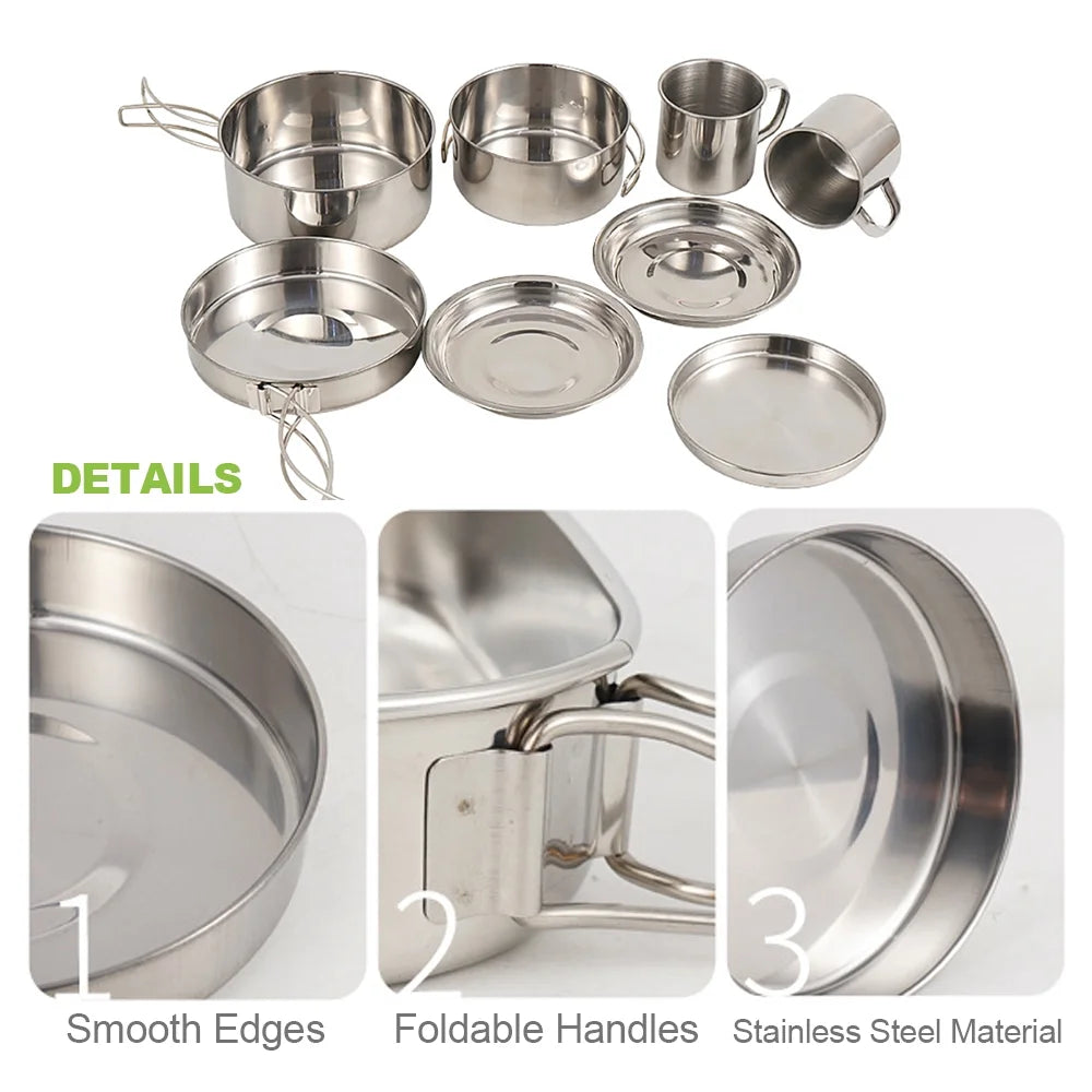 8PCS Stainless Steel Camping Cookware Set I608