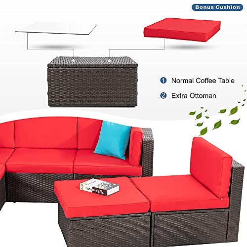 6 Pieces PE Wicker Rattan Sectional Sofa Set with Coffee Table X5152