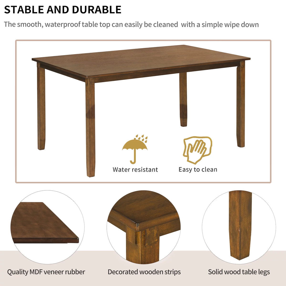 6-Piece Wooden Dining Table Set with 4 Chairs and Bench P9346