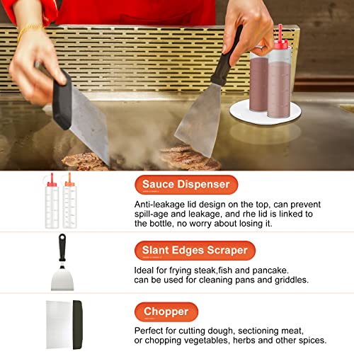 14pcs Flat Top Grill Accessories Set with Spatulas, Basting Cover, Scraper, Tongs E277