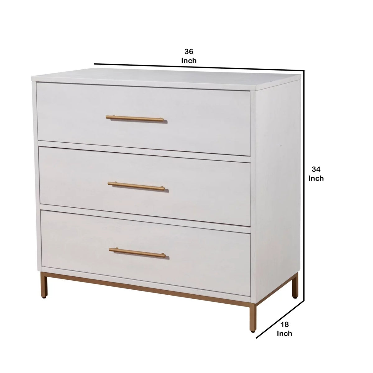 34 Inch 3 Drawer Wooden Chest with Metal Base J55145
