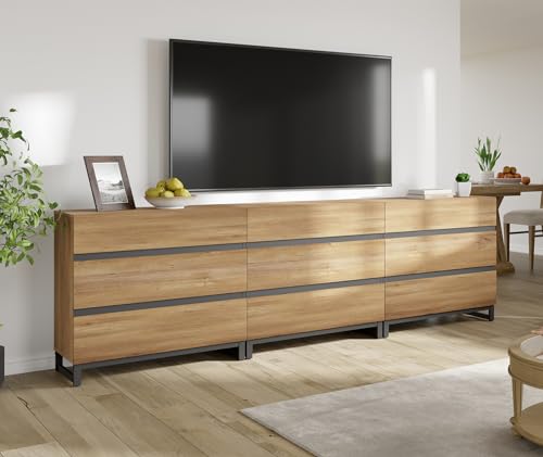 Oak TV Stand with 3 Drawers and Metal Base Y348905