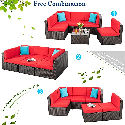 6 Pieces PE Wicker Rattan Sectional Sofa Set with Coffee Table X5152