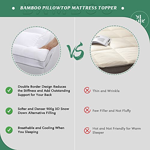 Twin XL Size Cooling Mattress Pad Cover Rayon from Bamboo Quilted Fitted Mattress Topper with 19 Inches Deep Pocket D870