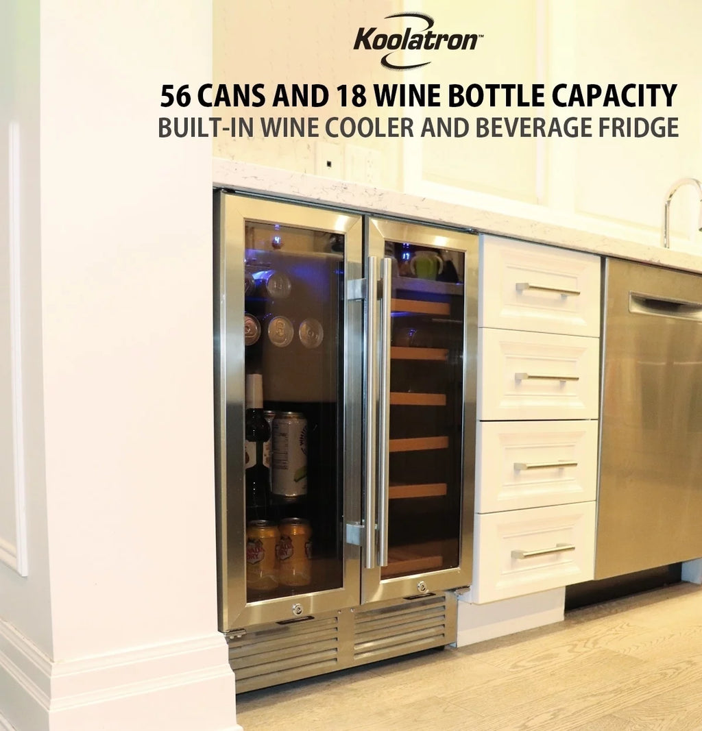 18 Bottles and 56 Cans 24 Inch Dual Zone Wine Cooler and Beverage Fridge A78191