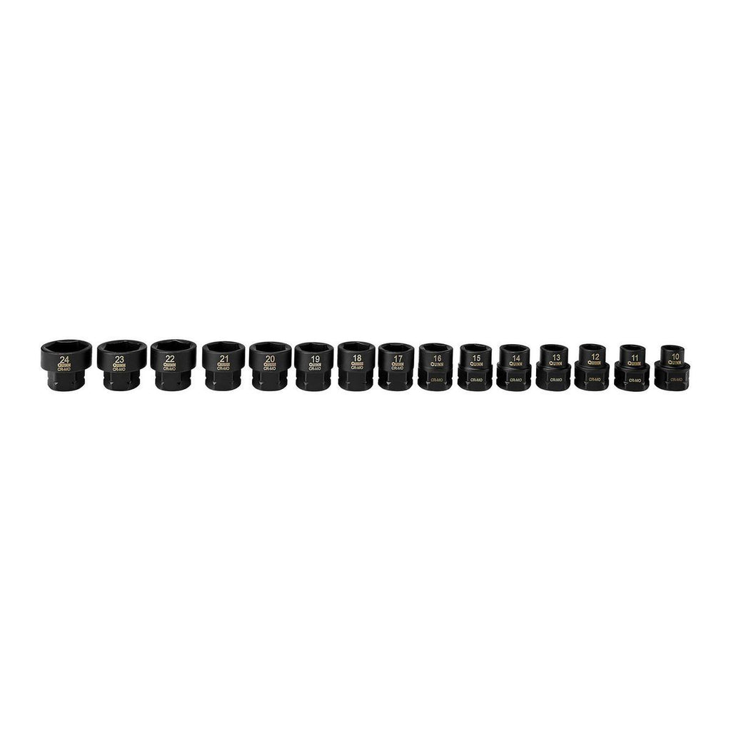 1/2 in. Drive Metric Low-Profile Impact Socket Set, 15-Piece W321