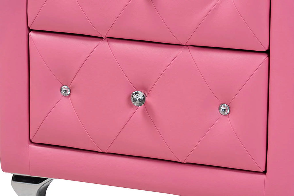 Pink Faux Leather Queen Size 3-Piece Bedroom Set A402