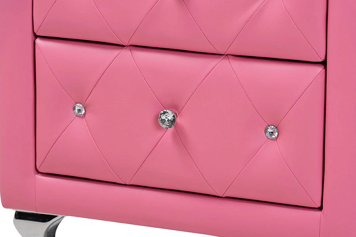 Pink Faux Leather Queen Size 3-Piece Bedroom Set A402