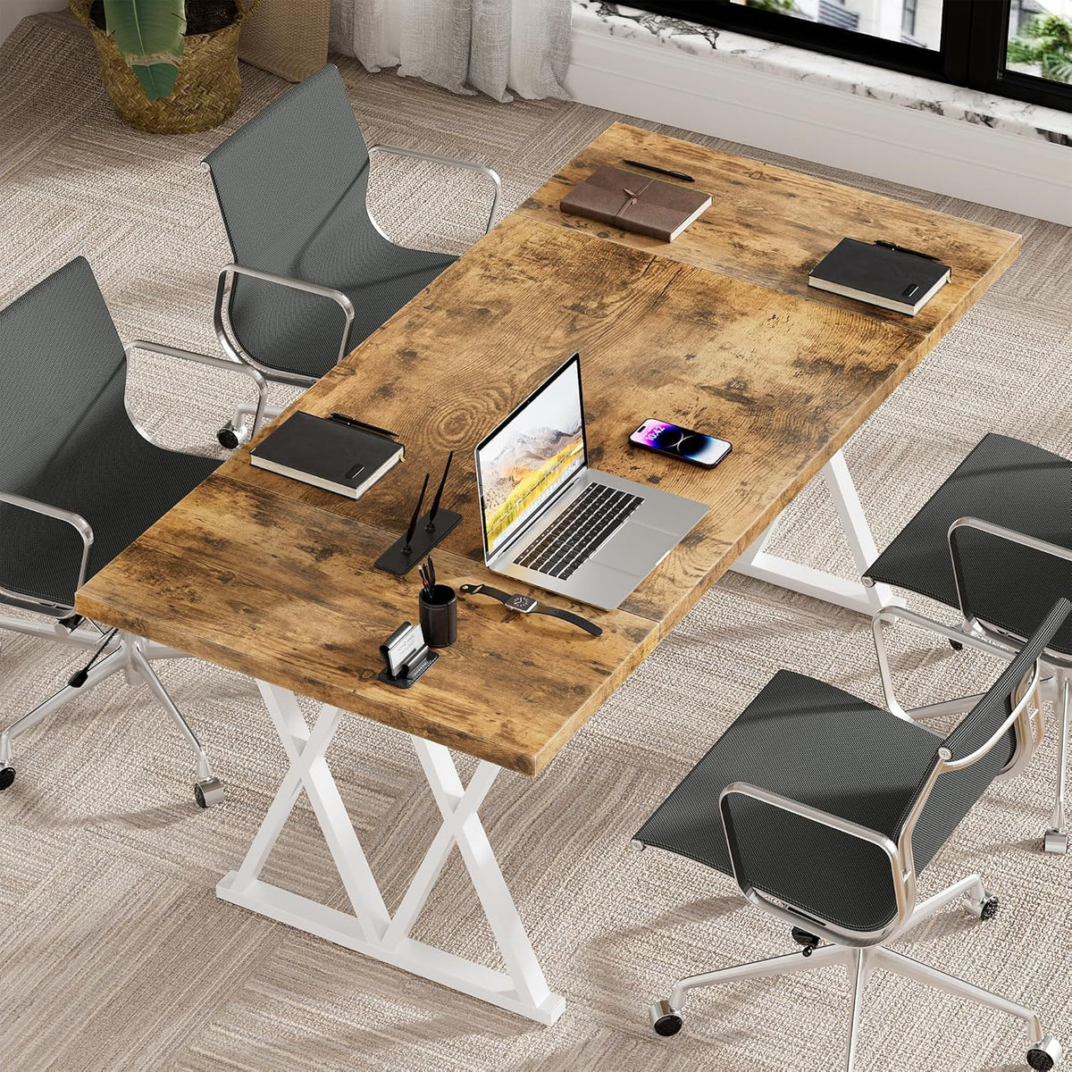 70.8 Inches Large Executive Desk with X Shaped Metal Legs & Adjustable Feet G834