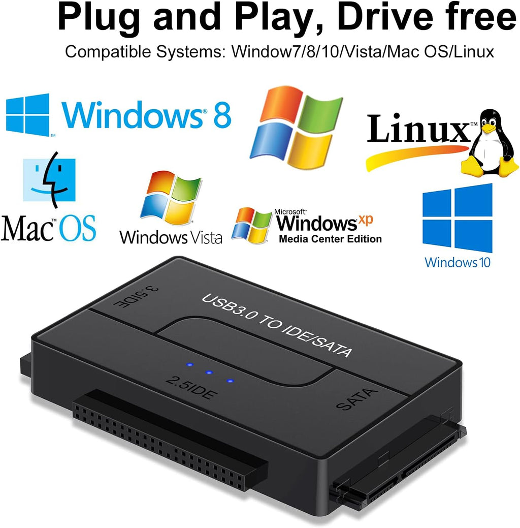 SATA IDE to USB 3.0 Adapter for 2.5 3.5-Inch HDD SSD with 12V 2A Power Supply Pack of 2 A298