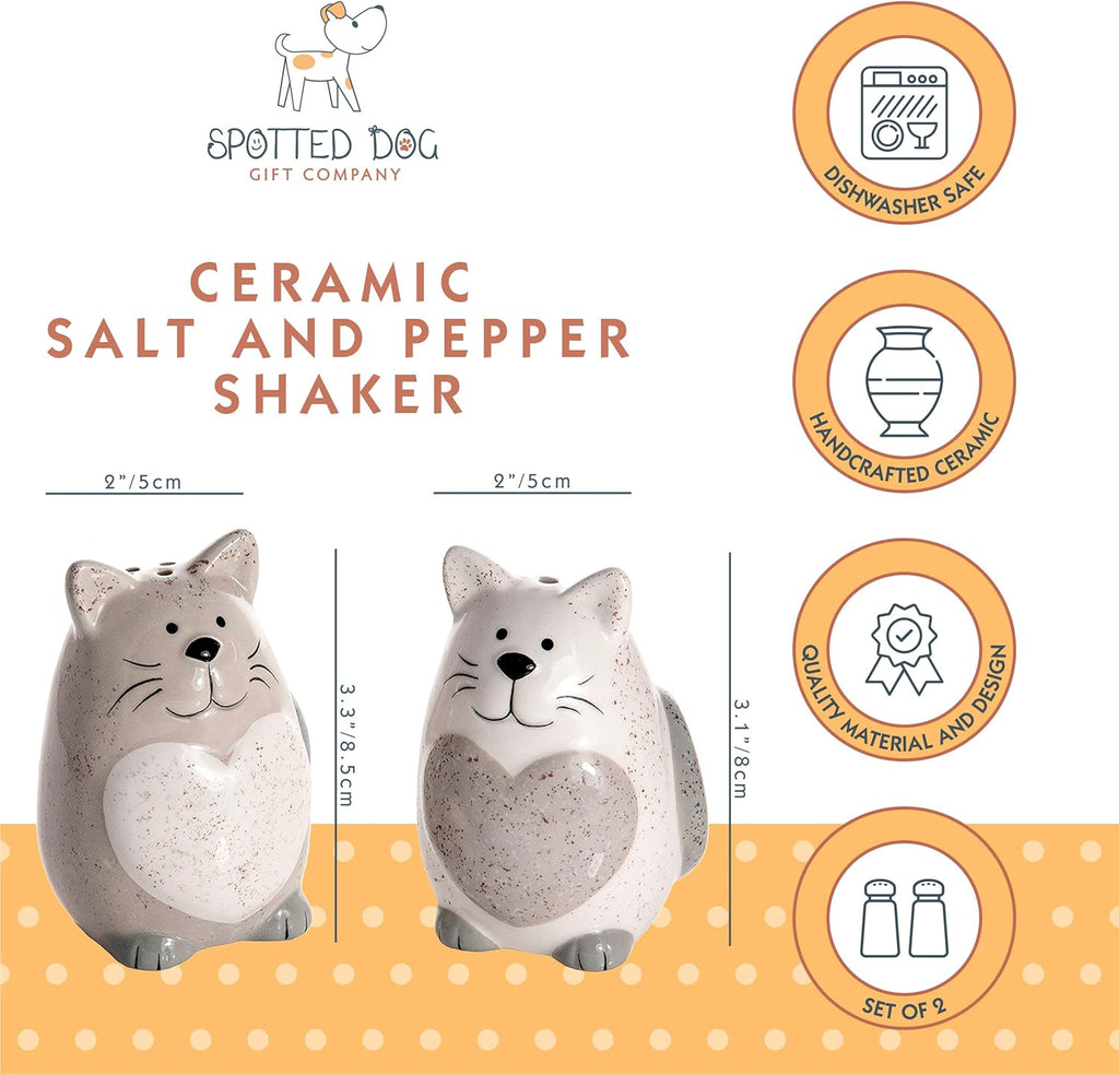 Cat Salt and Pepper Shakers Set, Ceramic Gray and White E1539