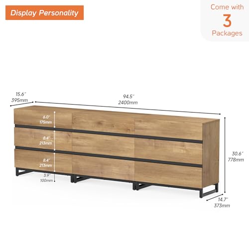 Oak TV Stand with 3 Drawers and Metal Base Y348905