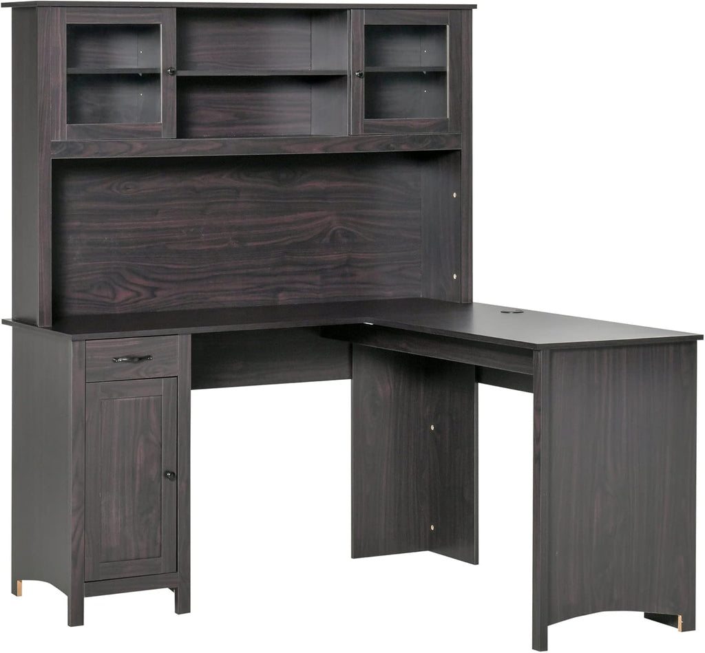 L-Shaped Desk with Hutch and Drawers O1158